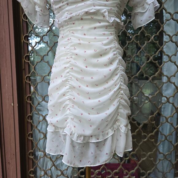 For Love & Lemons La Brooke Coquette Moon Stars Hearts Mini Ruffle Dress S - Picture 5 of 12